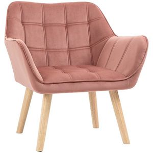 Fotoliu in stil nordic din lemn si efect de catifea roz pentru sufragerie sau birou, 68, 5x61x72, 5cm HOMCOM | Aosom RO imagine
