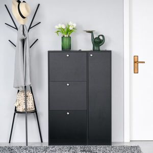 HOMCOM mobilier pentru hol cu ușă pentru pantofi modern din lemn negru 80x24x120cm | Aosom Ro imagine