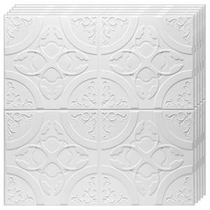 Set 10x Tapet 3D Teno®, suprafata acoperire 4.9 mp, autoadeziv, Model Floral Cerc, perete/tavan, waterproof, usor de montat, design modern, 70x77 cm, alb imagine