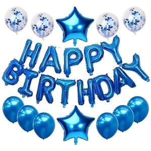 Set 25 Baloane Teno®, Litere, pentru Petreceri/Aniversari/Evenimente, confetti, stelute, model Happy Birthday, albastru imagine