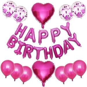 Set 25 Baloane Teno®, Litere, pentru Petreceri/Aniversari/Evenimente, confetti, inimioare, model Happy Birthday, roz imagine