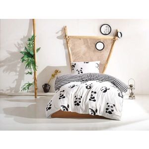 Lenjerie de pat pentru o persoana, Panda, EnLora Home, 65% bumbac/35% poliester imagine
