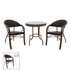 Set mobilier de gradina 5 piese Paula, Pakoworld, masa si 4 scaune, 90x90x75 cm, metal/sticla/ratan sintetic, maro imagine