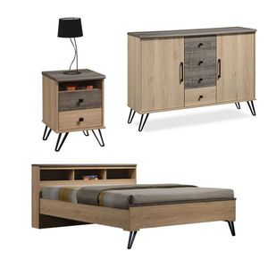 Set mobilier dormitor 3 piese Comfort 1, Pakoworld, pat 160x200 / comoda / noptiera, maro/toro imagine