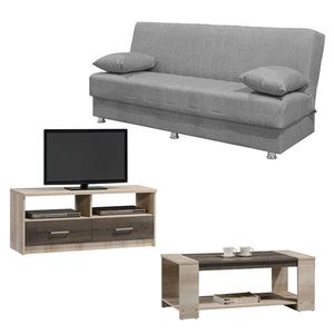 Set mobilier living 3 piese New Living , Pakoworld, canapea extensibila 3 locuri/ masuta / comoda TV, gri/castillo/toro imagine