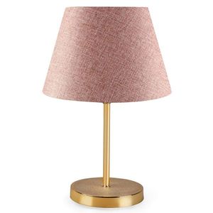 Lampa de masa PWL-1074, Pakoworld, 22x22x37 cm, textil/metal, roz/auriu imagine
