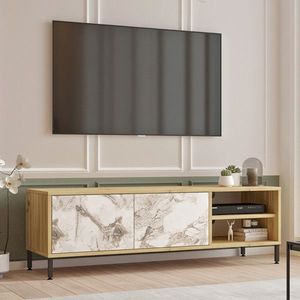 Comoda TV Nella, Pakoworld, 140x40x43.1 cm, PAL/MDF, natural/gri marmorat/negru imagine