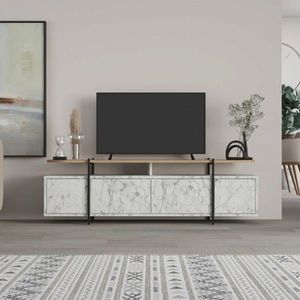 Comoda TV Ondine, Pakoworld, 160x35.5x48 cm, PAL melaminat, gri marmorat/natural imagine