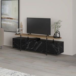 Comoda TV Ondine, Pakoworld, 160x35.5x48 cm, PAL melaminat, negru marmorat/natural imagine