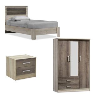 Set mobilier dormitor 3 piese DreamCatcher, Pakoworld, pat 100x200 / dulap haine / noptiera, castillo/toro imagine