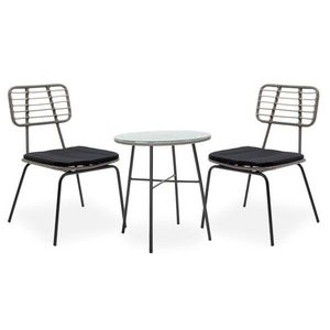 Set mobilier de gradina 3 piese Gaus-Naoki v2, Pakoworld, masa cu 2 scaune, 70x70x74 cm, ratan sintetic/metal/sticla, negru/gri imagine
