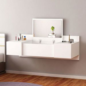 Masa de toaleta / machiaj cu oglinda, cu fixare pe perete, Tabia, Pakoworld, 100x39.1x33 cm, PAL melaminat, alb imagine