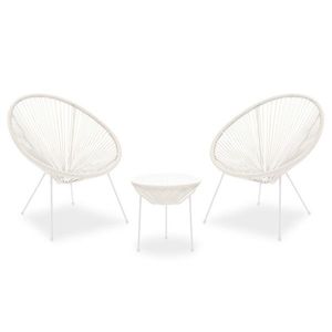 Set mobilier de gradina 3 piese Acapulco, Pakoworld, masa cu 2 scaune, 72x77x85 cm, ratan sintetic/metal/sticla, alb imagine