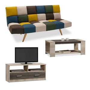 Set mobilier living 3 piese Lounge-1, Pakoworld, canapea extensibila 3 locuri / masuta / comoda TV, multicolor imagine