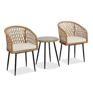 Set mobilier de gradina 3 piese Naoki, Pakoworld, masa si 2 scaune fara brate, 50x50x60 cm, metal/ratan sintetic, negru/natural imagine