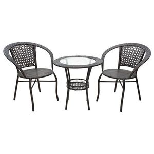 Set mobilier de gradina 3 piese Saylor, Pakoworld, masa cu 2 scaune, 60x60x57 cm, metal/ratan sintetic, maro imagine