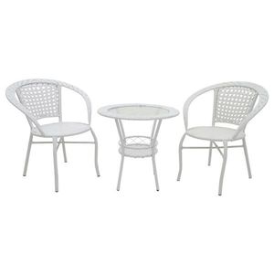 Set mobilier de gradina 3 piese Saylor, Pakoworld, masa cu 2 scaune, 60x60x57 cm, metal/ratan sintetic/sticla, alb imagine