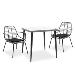 Set mobilier de gradina 3 piese Naoki Comfy, Pakoworld, masa cu 2 scaune, metal/ratan sintetic, negru/gri imagine