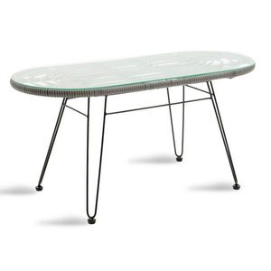 Masa pentru gradina Naoki, Pakoworld, 100x45x46 cm, metal/sticla/ratan sintetic, negru/gri imagine
