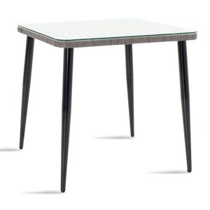 Masa pentru gradina Naoki, Pakoworld, 80x80x78 cm, metal/sticla/ratan sintetic, negru/gri imagine