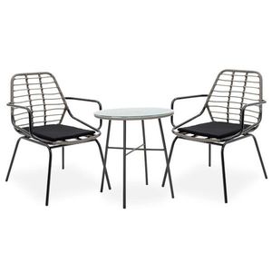 Set mobilier de gradina 3 piese Gaus-Naoki v1, Pakoworld, masa cu 2 scaune, 70x70x74 cm, ratan sintetic/metal/sticla, negru/gri imagine