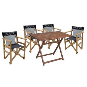 Set mobilier de gradina 5 piese Retto, Pakoworld, masa si 4 scaune, 100x60x71 cm, lemn masiv de fag/PVC perforat, negru/gri imagine