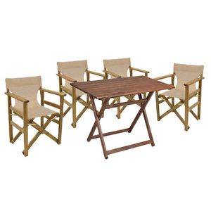 Set mobilier de gradina 5 piese Retto, Pakoworld, masa si 4 scaune, 100x60x71 cm, lemn masiv de fag/PVC perforat, bej imagine