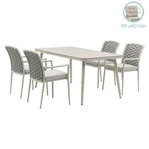 Set mobilier de gradina 5 piese Ecco-Moritz, Pakoworld, masa si 4 scaune, 160x90x75 cm, textilena 2x1/aluminiu/poliester, gri/bej imagine
