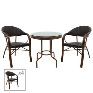 Set mobilier de gradina 5 piese Paula, Pakoworld, masa si 4 scaune, 60x60x60 cm, metal/ratan sintetic, maro imagine
