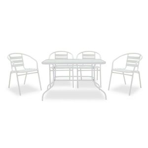 Set mobilier de gradina 5 piese Valor-Tade, Pakoworld, masa si 4 scaune, 120x70x70 cm, metal/sticla, alb imagine