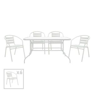 Set mobilier de gradina 7 piese Valor-Tade, Pakoworld, masa si 6 scaune, 140x80x70 cm, metal/sticla, alb imagine