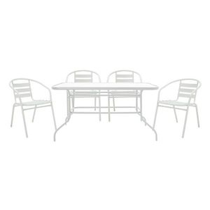 Set mobilier de gradina 5 piese Valor-Tade, Pakoworld, masa si 4 scaune, 140x80x70 cm, metal/sticla, alb imagine