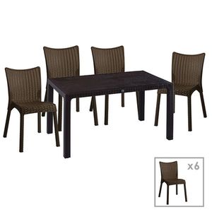 Set mobilier de gradina 7 piese Explore-Confident, Pakoworld, masa si 6 scaune, 150x90x73.5 cm, polipropilena, maro imagine