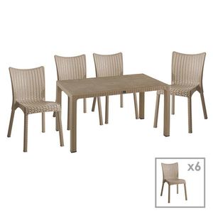 Set mobilier de gradina 7 piese Explore-Confident, Pakoworld, masa si 6 scaune, 150x90x73.5 cm, polipropilena, cappuccino imagine