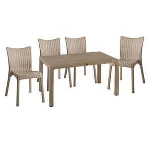 Set mobilier de gradina 5 piese Explore-Confident, Pakoworld, masa si 4 scaune, 150x90x73.5 cm, polipropilena, cappuccino imagine