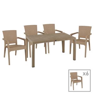 Set mobilier de gradina 7 piese Explore-Halcyon, Pakoworld, masa si 6 scaune, 150x90x73.5 cm, polipropilena, cappuccino imagine