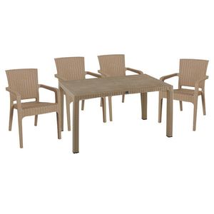 Set mobilier de gradina 5 piese Explore-Halcyon, Pakoworld, masa si 4 scaune, 150x90x73.5 cm, polipropilena, cappuccino imagine