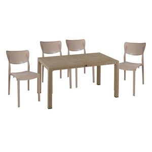 Set mobilier de gradina 5 piese Explore-Ignite, Pakoworld, masa si 4 scaune, 150x90x73.5 cm, polipropilena, cappuccino imagine