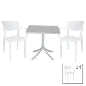Set mobilier de gradina 5 piese Groovy-Frontline, Pakoworld, masa si 4 scaune, 80x80x74.5 cm, polipropilena, alb imagine