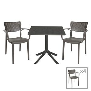 Set mobilier de gradina 5 piese Groovy-Frontline, Pakoworld, masa si 4 scaune, 80x80x74.5 cm, polipropilena, gri inchis imagine