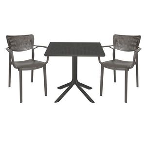 Set mobilier de gradina 3 piese Groovy-Frontline, Pakoworld, masa cu 2 scaune, 80x80x74.5 cm, polipropilena, gri inchis imagine