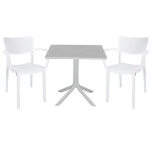Set mobilier de gradina 3 piese Groovy-Frontline, Pakoworld, masa cu 2 scaune, 80x80x74.5 cm, polipropilena, alb imagine