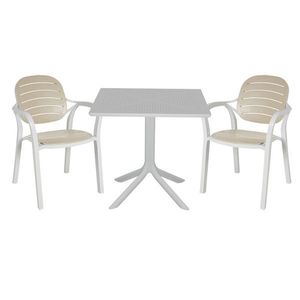 Set mobilier de gradina 3 piese Groovy-Gentle, Pakoworld, masa cu 2 scaune, 80x80x74.5 cm, polipropilena, alb/cappuccino imagine