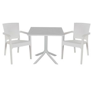 Set mobilier de gradina 3 piese Groovy-Halcyon, Pakoworld, masa cu 2 scaune, 80x80x74.5 cm, polipropilena, alb imagine