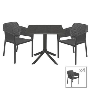 Set mobilier de gradina 5 piese Groovy-Integral, Pakoworld, masa si 4 scaune, 80x80x74.5 cm, polipropilena, gri inchis imagine