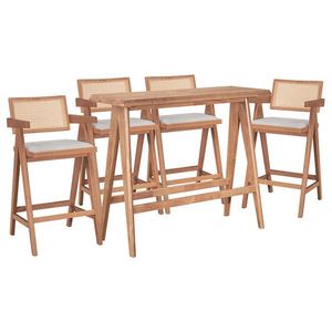 Set masa de bar si 4 scaune Winslow Comfy, Pakoworld, 120x45x100 cm, lemn de cauciuc/textil, maro deschis imagine