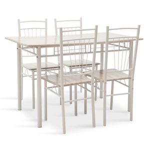 Set masa si 4 scaune Roza, Pakoworld, MDF/metal, gri deschis lucios/alb lucios imagine