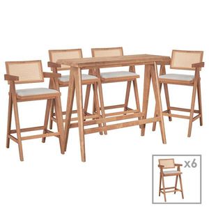 Set masa de bar si 6 scaune Winslow v2, Pakoworld, 120x45x100 cm, lemn de cauciuc/textil, maro deschis imagine