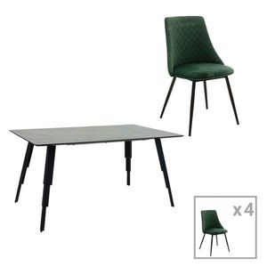 Set dining masa cu 4 scaune Lifo-Giselle, Pakoworld, 140x80x75 cm, MDF/fier/catifea, verde inchis imagine