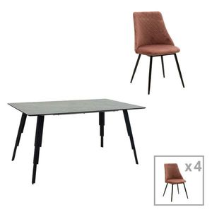 Set dining masa cu 4 scaune Lifo-Giselle, Pakoworld, 140x80x75 cm, MDF/fier/catifea, multicolor imagine